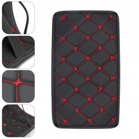 Husa universala din piele pentru cotiera auto 29 cm x 17 cm negru cu cusatura rosie - Img 4