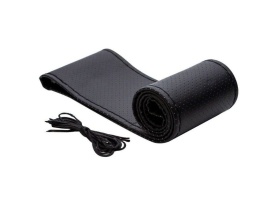 Husa volan din imitatie piele perforata cu ac si ata de culoare neagra diametru 38 cm - Img 3