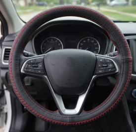 Husa volan piele perforata, negru si cusaturi rosii compatibil cu Toyota Hilux 2006-2015 - Img 2