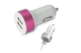 Incarcator auto USB 2 porturi iesire 2.1A 3.1A, si cablu cu capete micro USB, mufa Iphone si iPad, incarcare rapida, Roz
