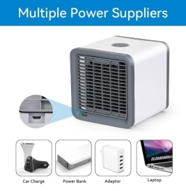 Mini aparat de aer conditionat portabil 3 in 1, racire, umidificare, purificare a aerului cu lumina LED in 7 culori diferite cu USB - Img 7