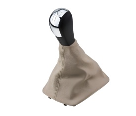 Nuca schimbator de viteze cu rama si manson piele ecologica compatibil Skoda Octavia II 2004-2013, 5 trepte, culoare negru cu bej