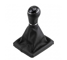 Nuca schimbator de viteze cu rama si manson piele ecologica compatibil cu VW Caddy IV Facelift 2015-2020, 5 trepte, culoare negru cu crom