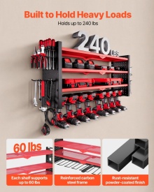 Organizator de scule electrice, suport de perete, suport de depozitare cu 4 straturi cu 8 suporturi pentru burghie, suport de depozitare scule cu placi laterale perforate, organizator de scule pentru garaj sau atelier - Img 5