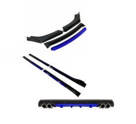 Pachet exterior aero universal, prelungire bara fata, praguri laterale negru cu albastru si difuzor negru cu albastru