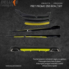 Pachet exterior aero universal, prelungire bara fata, praguri laterale si difuzor bara spate negru cu galben - Img 2