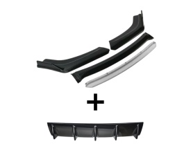 Pachet exterior Prelungire bara fata Civic Design, negru lucios cu buza alba, 4 piese si Difuzor auto de bara universal culoare Negru Lucios
