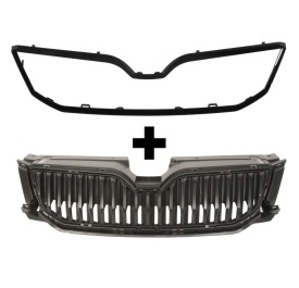 Pachet Grila centrala compatibila cu SKODA OCTAVIA 3 III 2012-2016, negru, si Rama negru lucios pentru grila centrala compatibila cu SKODA OCTAVIA 3 2012-2016