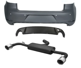 Pachet tuning Bara Spate si difuzor compatibil cu VW Golf 6 VI Hatchback 2008-2012, versiune GTI, cu senzori de parcare, cu evacuare inclusa