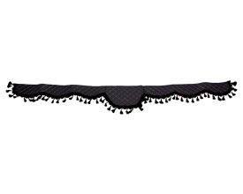 Perdea tip parasolar din piele ecologica pentru camion, universal compatibil MAN, DAF, Mercedes, Volvo, Iveco, Scania, culoare negru cu cusatura rosie si ciucuri negrii