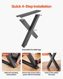 Picioare de masa, 750 mm inaltime x 760 mm latime, picioare de mobilier din otel, design modular, asamblare usoara, sarcina maxima 1000 kg, pentru birou, mese de bar, banc de lucru, 2 bucati, cadru în X, culoare negru - Img 5