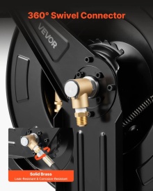 Rola pentru furtun de spalare cu presiune, 15,2 m x 9,5 mm, retractabila, din otel, pentru sarcini mari, 4000 PSI max, reincarcare automata, montare flexibila pe perete sau podea pentru spalare auto, gradina - Img 3