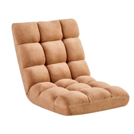 Scaun de podea, scaun de gaming pliabil cu 14 pozitii reglabile si spatar, cadru metalic robust cu spuma reciclata si suprafata din fleece coral, multifunctional pentru citit, relaxare, culoare maro