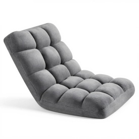 Scaun de podea, scaun de gaming pliabil cu 14 pozitii reglabile si spatar, cadru metalic robust cu spuma reciclata si suprafata din fleece coral, multifunctional pentru citit, relaxare, culoare gri - Img 8