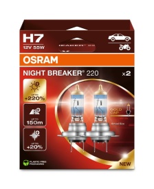 Set 2 Becuri Auto Halogen Osram Night Breaker Laser 220 64210NB220-HCB H7 12V 55W