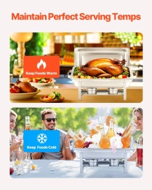Set de bufet pentru incalzit cu capac, 8 litri, pachet de 4, din otel inoxidabil cu 4 tigai de dimensiuni normale, incalzitor catering cu capac, suport pentru tigaie de apa, suport pentru combustibil, pentru nunti, petreceri, banchete, argintiu - Img 2
