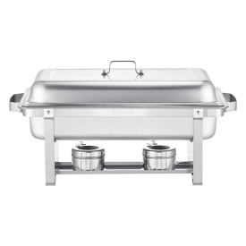 Set de bufet pentru incalzit cu capac, 8 litri, pachet de 4, din otel inoxidabil cu 4 tigai de dimensiuni normale, incalzitor catering cu capac, suport pentru tigaie de apa, suport pentru combustibil, pentru nunti, petreceri, banchete, argintiu - Img 11