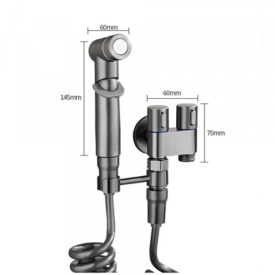 Set de dus cu pulverizator de apa pentru toaleta, economizor de spatiu, cu control dual, evacuare cu unul in doua, supapa unghiulara, crom - Img 2