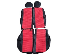 Set huse auto pentru scaune compatibile VW Transporter T5 2004-2014 2+1 locuri, material piele ecologica negru cu rosu - Img 4