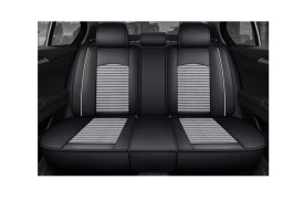 Set huse auto scaune universale de lux din piele cu textil, neagra cu gri pentru scaunele fata si spate - Img 5