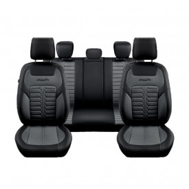 Set huse piele ecologica cu textil pentru scaune, negru cu gri, universale, fata-spate, Milano Design - Img 3