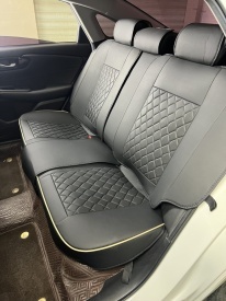 Set huse scaune auto compatibil Audi A4 B6 B7 2000-2007, fata-spate, Piele ecologica Negru cu crem - Img 5