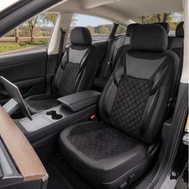 Set huse scaune auto compatibil Renault Clio IV 2012-2019, fata-spate, Piele ecologica cu velur, Negru - Img 5