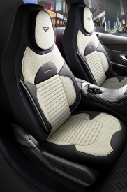 Set huse scaune auto compatibil Renault Fluence 2009-2016, fata-spate, piele ecologica cu textil, cu tetiera integrata, negru cu alb fildes - Img 2