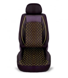 Set huse scaune auto compatibil SsangYong Korando 2012-2019, scaune standard, fata-spate, piele cu textil, negru cu galben - Img 3