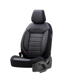 Set huse scaune auto compatibil Suzuki SX4 2013-2020, fata-spate, Otom Luxury, Comfort Line material textil cu piele ecologica, culoare negru cu cusaturi negre - Img 4