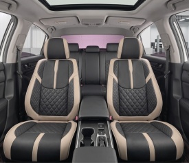 Set huse scaune auto compatibil Toyota Rav4 2006-2012, fata-spate, Piele ecologica Negru cu crem