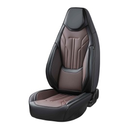 Set huse scaune auto compatibil VW Golf V 2003-2009, fata-spate, piele ecologica cu tetiera integrata, negru cu maro - Img 2