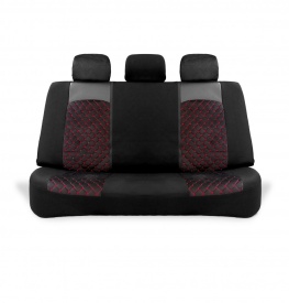 Set huse scaune auto compatibil VW Touareg I 2003-2010, fata-spate, Piele ecologica cu velur, Negru cusatura rosie - Img 4