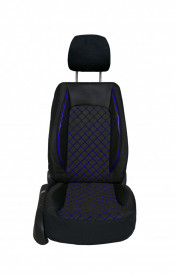 Set huse scaune auto compatibile Iveco Daily 2015-> 2+1, piele ecologica cu textil, negru cusatura albastra - Img 2