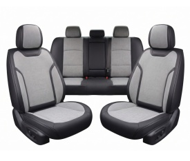 Set huse scaune auto premium universale, fata-spate, piele ecologica si material textil, culoare negru cu gri