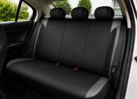 Set huse scaune auto universale de lux, fata-spate, piele ecologica, culoare negru cu gri - Img 3