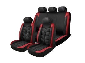 Set huse scaune auto universale de lux, fata-spate, piele ecologica, culoare negru cu rosu - Img 3