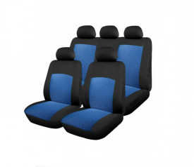 Set huse scaune auto, universale, fata-spate, bancheta spate fractionata, jacquard, negru cu albastru - Img 1