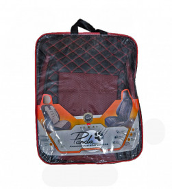 Set huse scaune auto universale, fata-spate, piele ecologica neagra cu material textil rosu inchis - Img 2