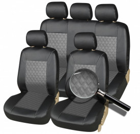 Set huse scaune auto, universale, fata-spate, piele ecologica, negru cu gri, compatibil airbag - Img 2