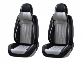 Set huse scaune auto universale, piele ecologica gri cu negru, fata-spate - Img 3