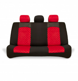 Set huse scaune auto universale, piele ecologica neagra cu material textil rosu, fata-spate - Img 2