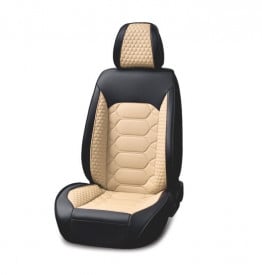 Set huse scaune auto universale, piele ecologica negru cu crem, fata-spate