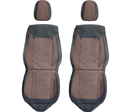 Set huse scaune auto universale, piele ecologica negru cu maro, fata-spate - Img 5