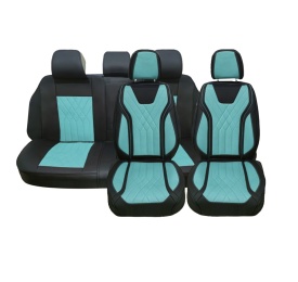 Set huse scaune auto universale, piele ecologica turcoaz cu negru, Luxury, fata-spate - Img 1