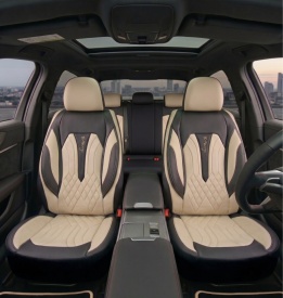 Set huse scaune auto universale seria SIDNEY, material textil crem si piele ecologica neagra, fata-spate, compatibil airbag