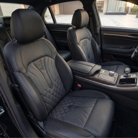 Set huse scaune auto universale seria SIDNEY, material textil negru si piele ecologica neagra, fata-spate, compatibil airbag - Img 8
