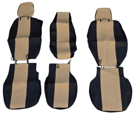 Set huse scaune autoutilitara 2+1 pentru fata culoare negru cu crem, piele ecologica compatibil cu Opel Vivaro 2014-2019 VAN - Img 5