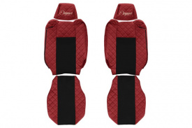 Set huse scaune camion compatibil cu RENAULT T 2014->, Rosu, piele ecologica cu velur, tetiere reglabile - Img 1