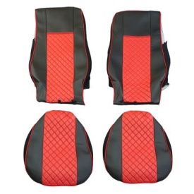 Set huse scaune camion compatibile DAF XF euro 6 2012->, piele ecologica negru cu rosu - Img 3